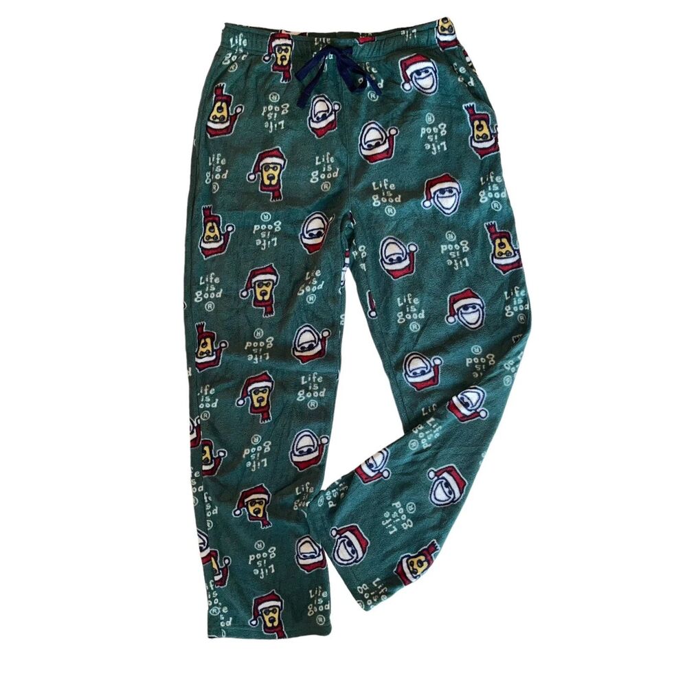 LIFE IS GOOD Men's Sz S Pajama Pants Soft Fleece Lounge Santa Dog Christmas NEW